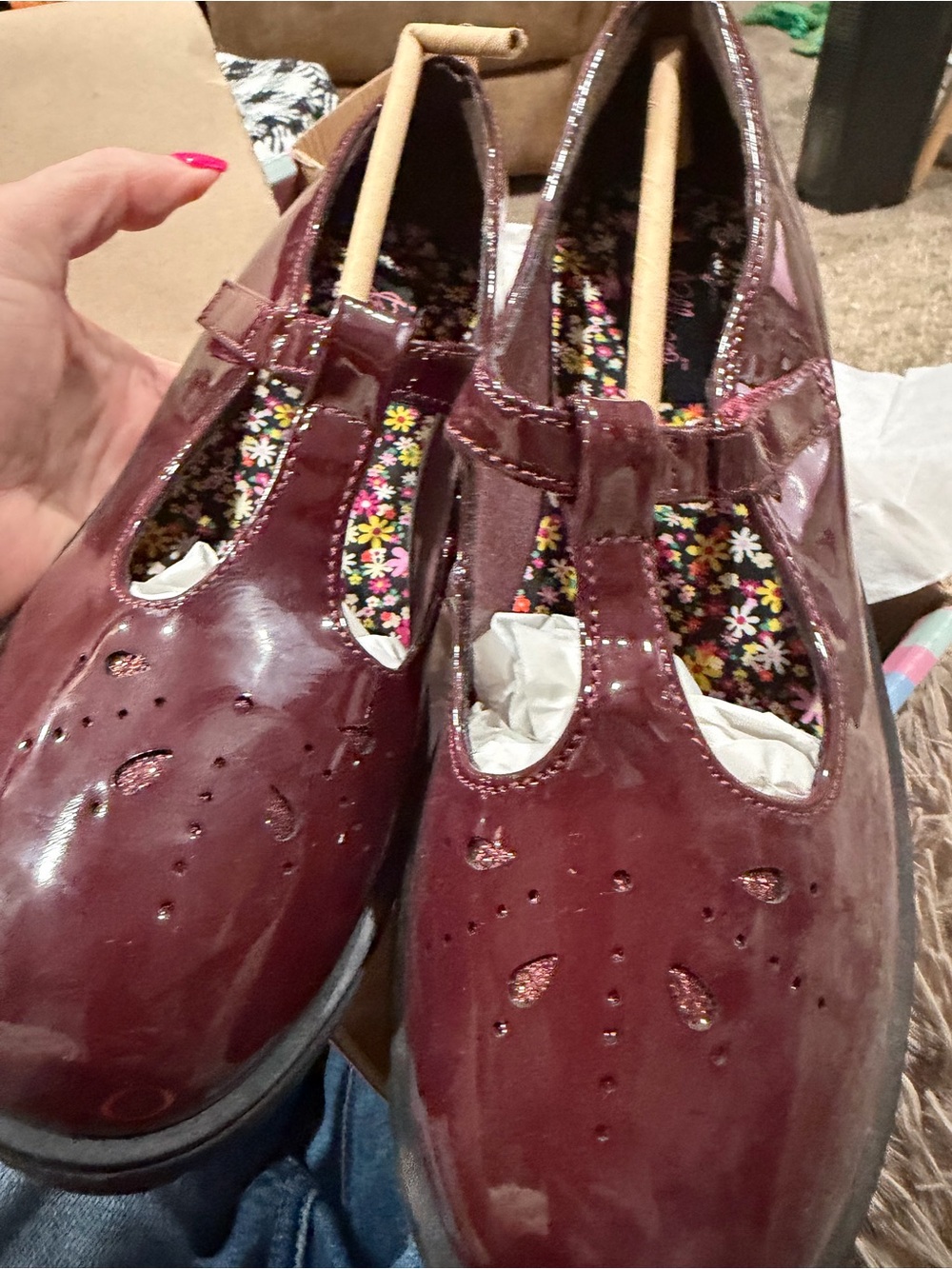Jellypop Girls Burgundy Patent T-Strap Dress Shoes